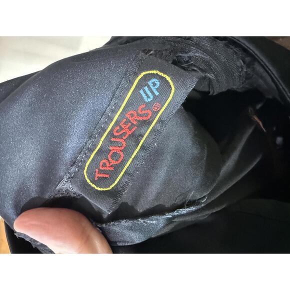 80s Trousers Up Vintage Elegant Black Dress  Gold Metallic Bow Shoulder Detail - Picture 9 of 11